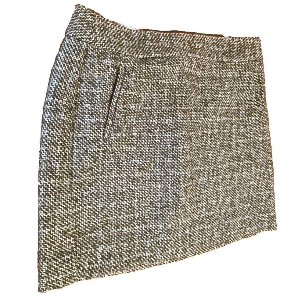 Banana Republic Women 8 Green Beige Tweed Wool Blend Mini Skirt Pocket Old Money